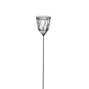 Schwarzer Gartenstecker Fackel mit Rautenmuster und Teelichthalter aus Glas, 60 cm hoch.