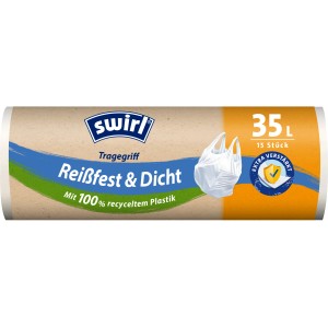 Verpackung Swirl® Tragegriff-Müllbeutel, 35 l, 15 Stück, reißfest und tropfsicher.