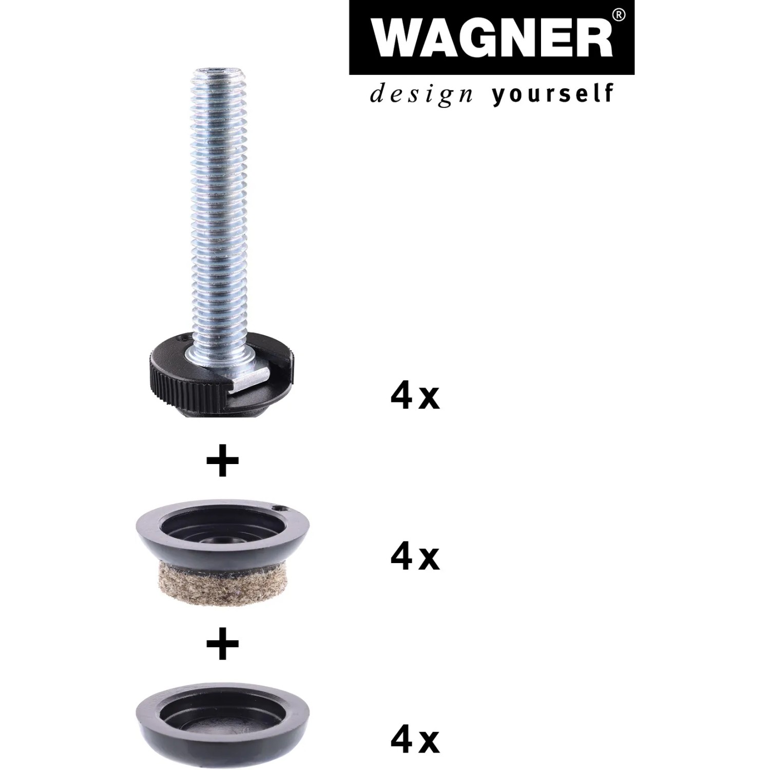 Wagner Verstellfuß Justus Slim QuickClick 4er Set mit Gleiteinsätzen, 4,7 cm hoch.