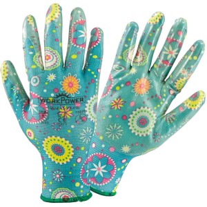 Workpower Gartenhandschuhe Flower Gr. 7, bunte Gartenbekleidung mit Blumenmuster.