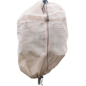 Beiger Winterschutz Thermomantel, 150 cm hoch, Ø 70 cm, mit Reißverschluss und Kordelzug für Pflanzen.
