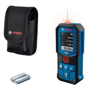 Bosch Laser-Entfernungsmesser GLM60-31, blau-schwarz, mit rotem Laserstrahl, Display, schwarzer Tasche und 2 AA Batterien. Messwerkzeug.