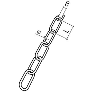 Skizze einer schwarzen Conacord Ringkette aus Stahl, 2 mm Durchmesser, 16 mm Länge.