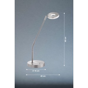 Nickelfarbene LED-Tischleuchte Dent von Fischer & Honsel, 6 W, dimmbar und in 3 Stufen einstellbar.