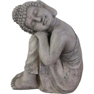 Graue Gartenfigur: Schlafender Buddha (48 cm) für entspannte Gartendeko.
