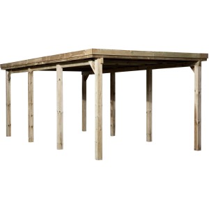 Weka Flachdach Carport Gr. 2 aus Holz, ohne Dachplatten, 322x612cm. Stabiles Einzelcarport für Ihr Fahrzeug.