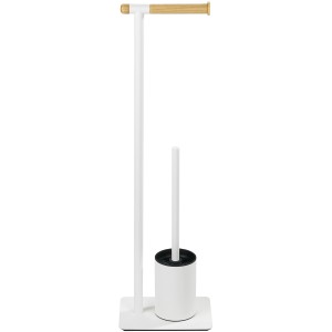 Wenko WC-Garnitur Macao: Freistehende WC-Bürste mit Papierhalter, Holz/Stahl, weiß.