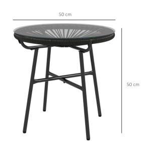 Outsunny Rattan Beistelltisch Metall PE Rattan Schwarz 50L x 50B x 50H cm
