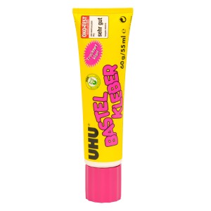 UHU Bastelkleber Transparent, 60g Tube, lösungsmittelfrei und schnelltrocknend für Bastelarbeiten.