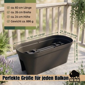 BigDean 6X Blumenkasten Balkongeländer 60Cm Anthrazit Balkonkasten Inklusive Halterung Blumentopf Zum Aufhängen Wasserablauf Gegen