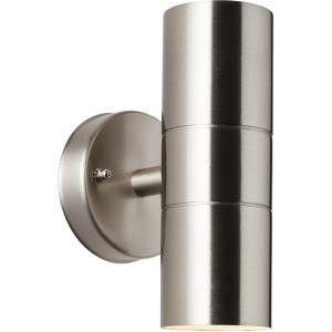 Moderne Brilliant Jandy LED-Außenwandleuchte aus Edelstahl, silberfarben.