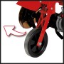 Detailaufnahme der Einhell GC-MT 2560 LD Benzin-Motorhacke mit Rad und Hackmessern.