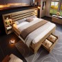 okwish Holzbett 160x200cm mit LED USB Stauraum Kopfteil Schlafzimmer Eiche ohne Matratze_2