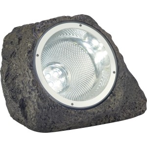 Schwarze LED Solar Dekoleuchte in Steinoptik für den Garten.