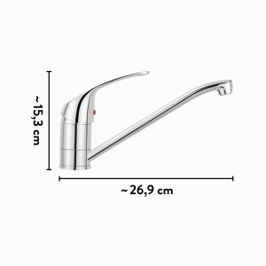 baliv Niederdruck Küchenarmatur KI-1183 N Chrom, Einhebelmischer mit hohem Auslauf und Maßangaben.