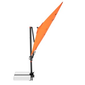 Quadratischer, orangefarbener Ampelschirm MyZone 210x210 cm mit Kurbelmechanik.