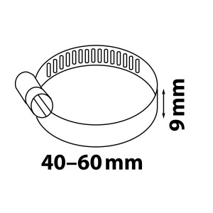Kirchhoff Schlauchklemme, Edelstahl, 9 mm breit, 40-60 mm Spannbereich für Schlauchverbinder.