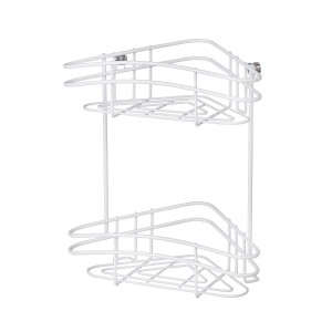 Wenko Eckregal Classic Plus mit 2 Etagen, weißes Drahtregal für Bad und Dusche.