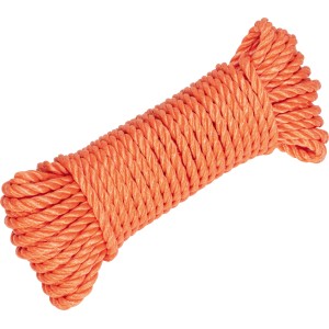 Aufgerolltes, orangefarbenes Mehrzweckseil Basic aus Polypropylen, Ø 14 mm.