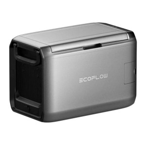 Graue EcoFlow Glacier 45 Kompressor Kühlbox mit 45L Volumen, robustem Gehäuse und Tragegriffen für Camping & Outdoor.