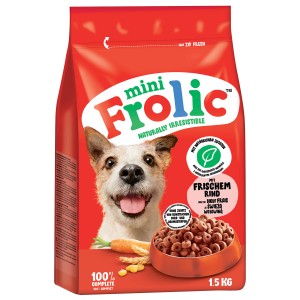 Frolic Mini Hunde-Trockenfutter Rind, 1,5kg Packung. Alleinfutter für kleine Hunde mit frischem Rind.