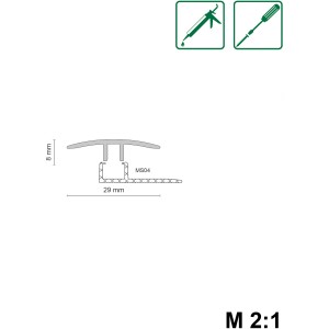 Profilquerschnitt: Silbernes Aluminium Bewegungsprofil Nr. 40 für LVT-Böden, clipbar, 29x7x900mm.