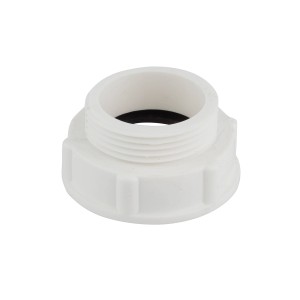 Weißes Kirchhoff Reduzierstück für Siphon, 2IG x 47,8 mm (1 1/2 AG) aus Kunststoff.