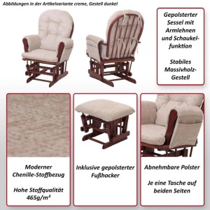 Creme Relaxsessel mit weißem Gestell und Fußhocker, Chenille-Bezug.