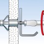 Fischer HM 4x45 S K Hohlraumdübel mit Schraube, Montage in Gipskartonwand dargestellt.