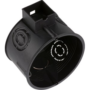 Schwarze ISO-Schalterdose, Ø 60 mm, Tiefe 62 mm, für Unterputzmontage.