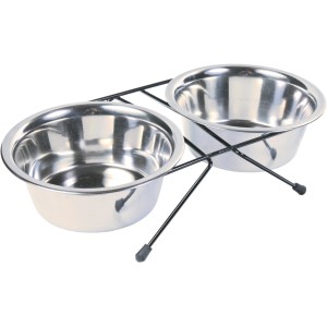 Jollypaw Hundenapf-Set mit 2 Edelstahl-Näpfen (je 0,75l) und schwarzem, rutschfestem Metallhalter.