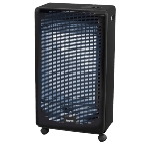 Schwarzer Rowi Gas-Heizofen HGO 4200/4 BFT Pro Blue Flame mit Rollen und Gitter.