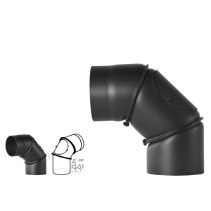 Bertrams Ofenrohrbogen 0°-90° verstellb. m. Tür 2mm Ø150mm Schwarz
