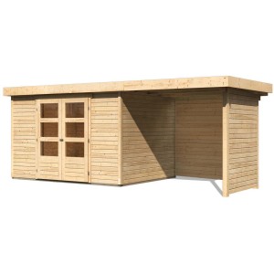 Karibu Holz-Gartenhaus Boras, unbehandelt, mit Flachdach und Anbau. Gartenhaus aus Holz.