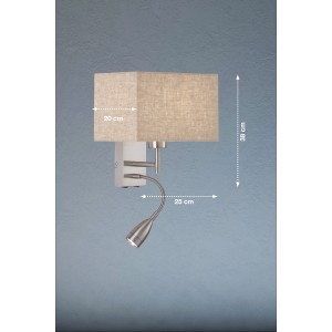 Wandleuchte Dream von Fischer & Honsel, 2-flammig, Nickel/Sand Leinen, mit Lesearm.