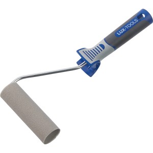 LUX Schaumroller, 11 cm breit, mit grauem Schaumstoff und blau-grauem Griff.