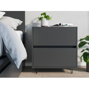 Posseik Nachttisch Industrial A, 60 cm, Grafit mit 2 Schubladen und Metallfüßen.