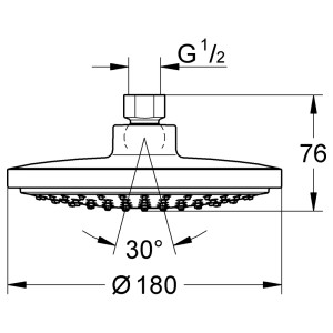 Technische Zeichnung: Grohe Euphoria Cosmopolitan 180 Kopfbrause mit Maßen.