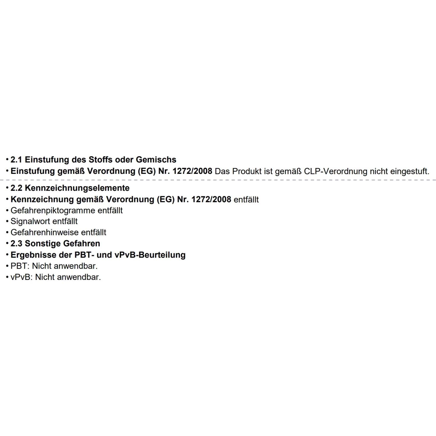 Informationen zur Einstufung und Kennzeichnung gemäß Verordnung (EG) Nr. 1272/2008.