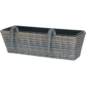 Balkonkasten aus Polyrattan in Anthrazit-Beige, 60 cm breit, mit herausnehmbarem Topf.
