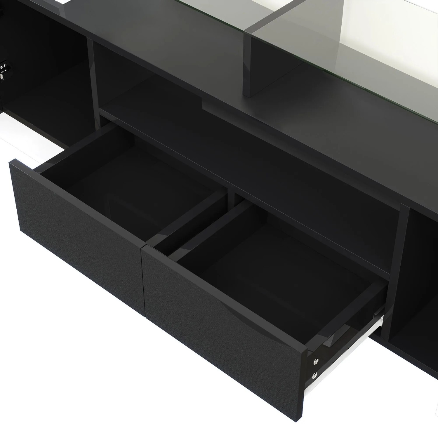 okwish TV Schrank mit LED Stauraum Glasoberfläche 200x35x60cm Hochglanz Weiß Schwarz_8