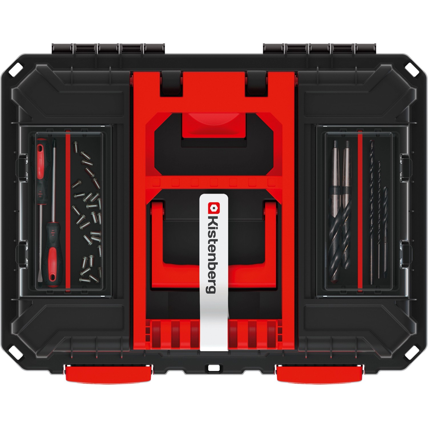 Kistenberg HEAVY Werkzeugtrolley 2 in 1, geöffnet, mit Werkzeug-Sortiment.