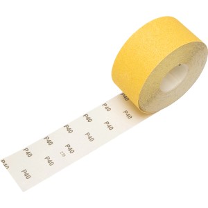 Gelbe Schleifpapierrolle LUX Holz K40, 93mm x 30m, für Handschliff und Maschinen.