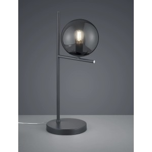 Moderne Schreibtischlampe Pure in Anthrazit mit Rauchglas-Schirm und E14 Fassung.