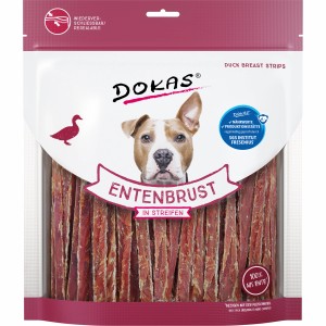 Dokas Entenbrust Streifen, 500g Packung Hunde-Kaustreifen, luftgetrocknet.