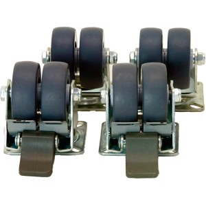 Doppellenkrollen-Set für Strandkorb, 4 Stück, mit Bremsrollen, silber-grau.