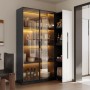 okwish Vitrine mit LED Glastür Rollschrank Esszimmer 110x35x160cm Weiß Schwarz_2
