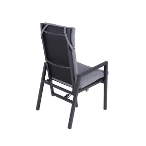 Gartenstuhl Sintra, grau-schwarz, mit verstellbarer Rückenlehne und Polster, Rückansicht.