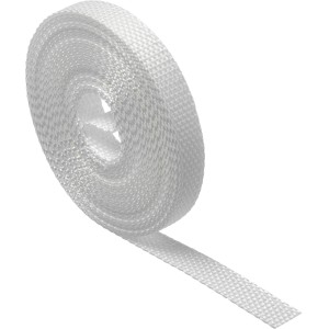 Weißer Schellenberg Rollladengurt Mini, 14 mm breit, 6 m lang, aufgerollt.