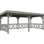 Grau tauchgrundierter Palmako Pavillon Lenna Set 307 mit Geländer, 588x300 cm, aus Fichtenholz.